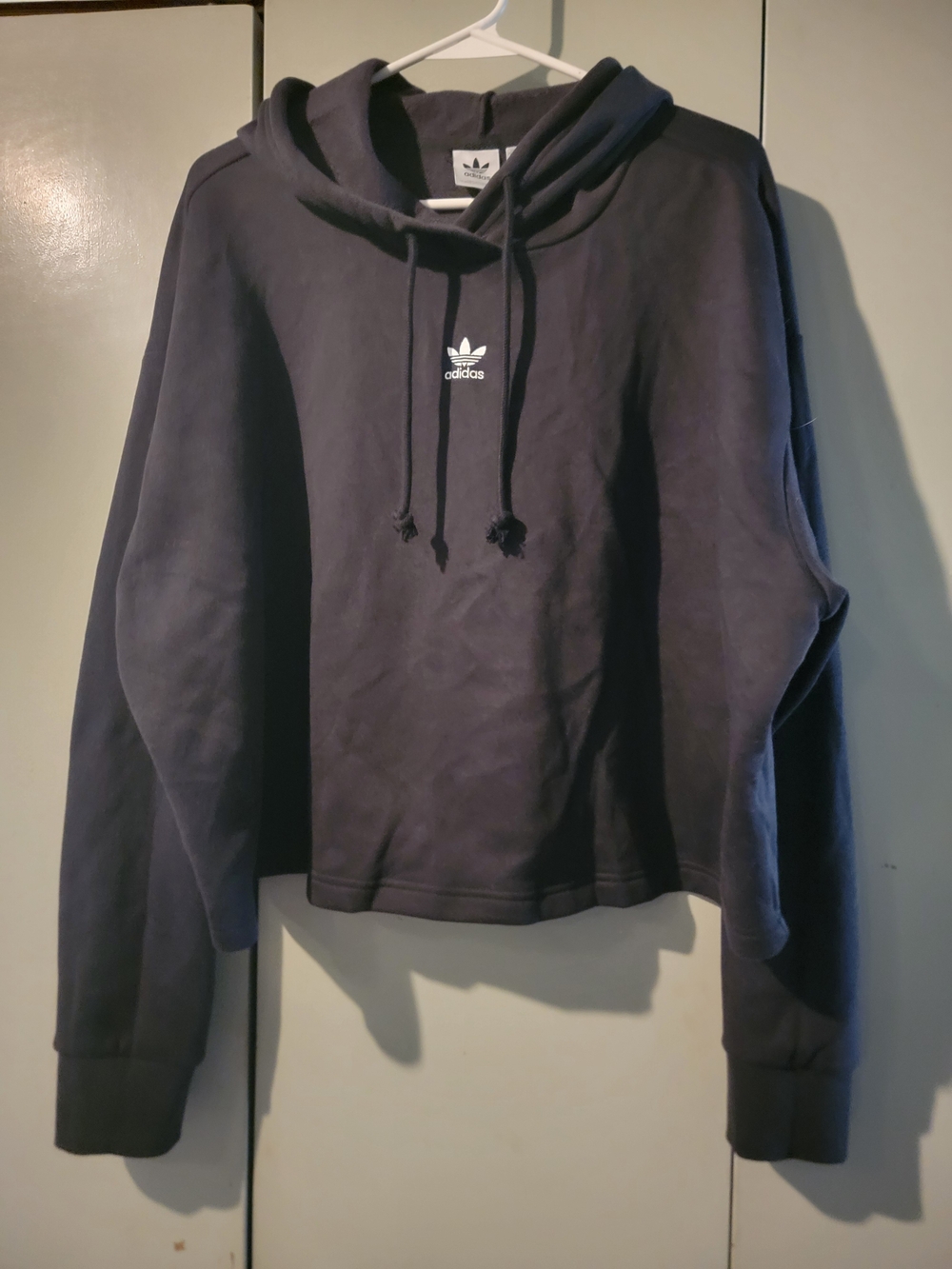 adidas Women’s Black Cropped Hoodie with Trefoil Logo